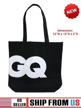 New GQ Magazine Unisex Cotton Canvas Classic Casual Black White Logoed Tote Bag